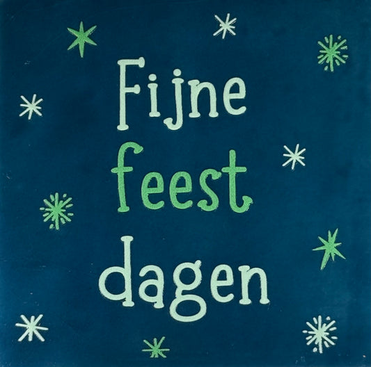 Quote tegeltje 'fijne feestdagen' sterren donkerblauw/lichtgroen(mint)
