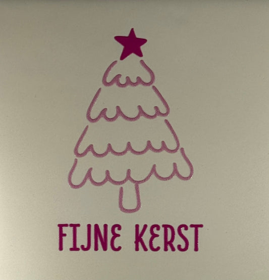 Quote tegeltje 'fijne kerst' (boom) creme/warmroze(knalroze)