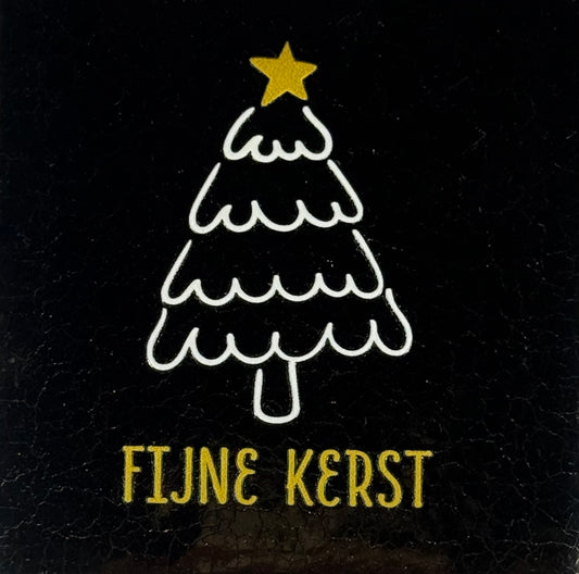 Quote tegeltje 'fijne kerst' (boom) goud/creme(goud)