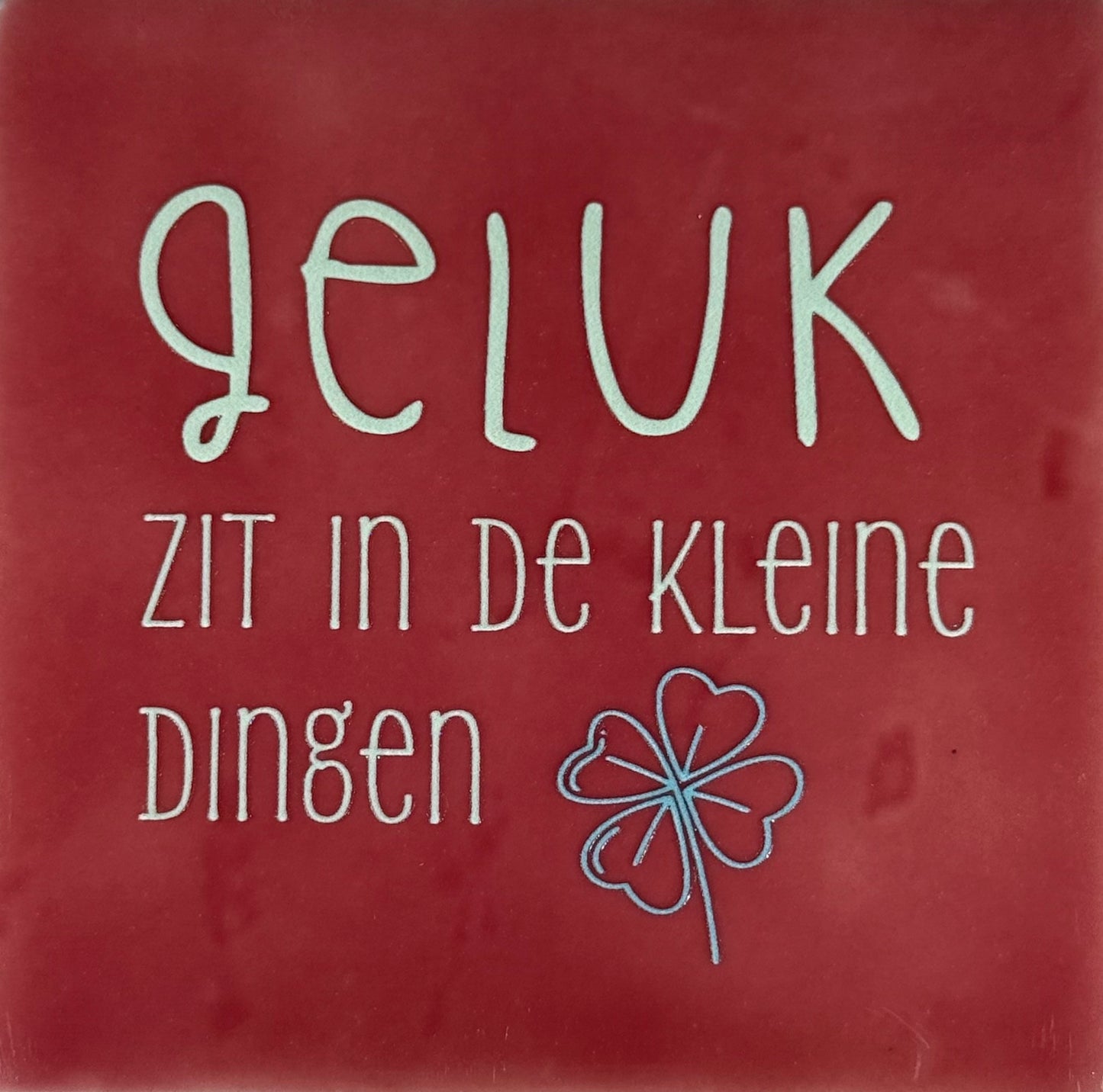 Quote tegeltje 'geluk zit in de kleine dingen' roze/lichtgroen (warmblauw)
