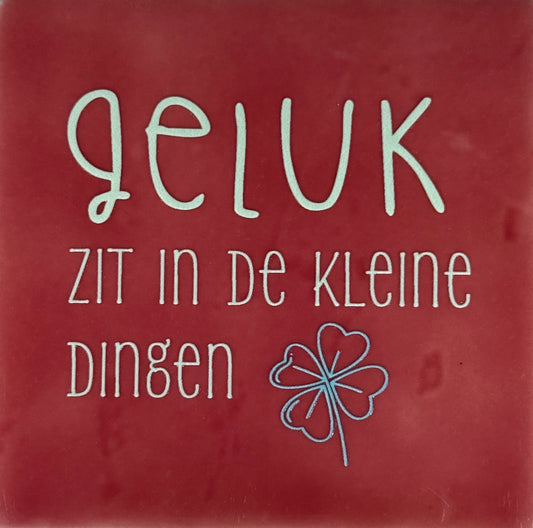 Quote tegeltje 'geluk zit in de kleine dingen' roze/lichtgroen (warmblauw)