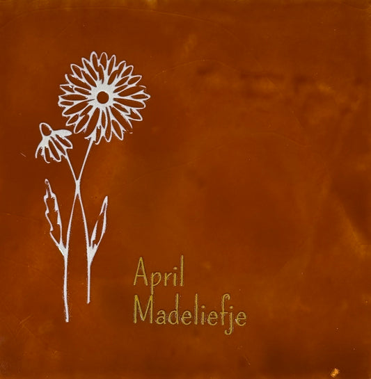 Quote tegeltje 'geboortetegel april'  terra/creme(goud)