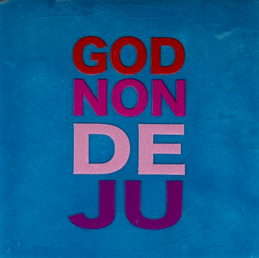 Quote tegeltje 'godnondeju' lichtblauw/warmroze(rood-knalroze-paars)