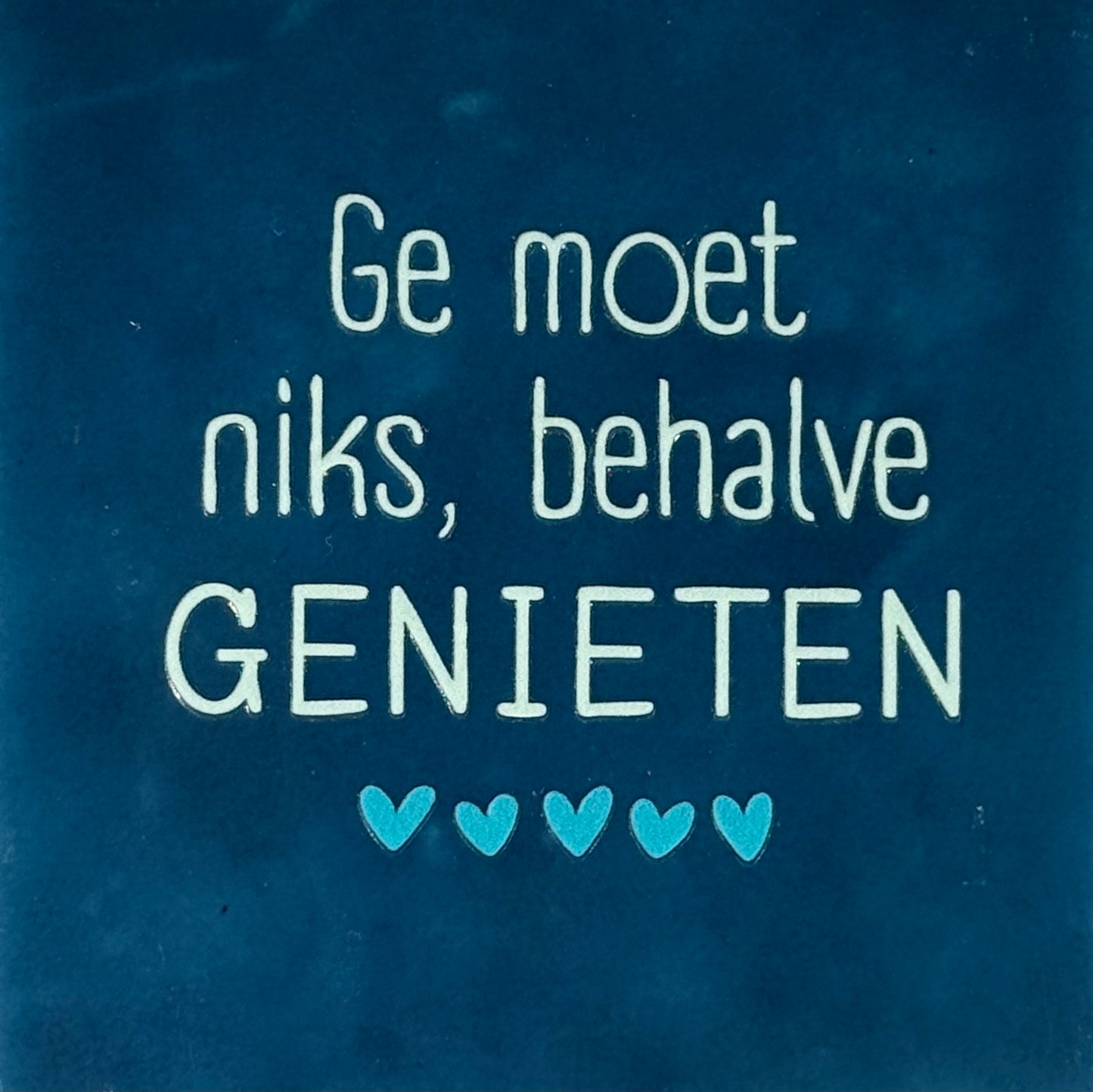 Quote tegeltje 'ge moet niks, behalve genieten' donkerblauw/lichtgroen(turquoise)