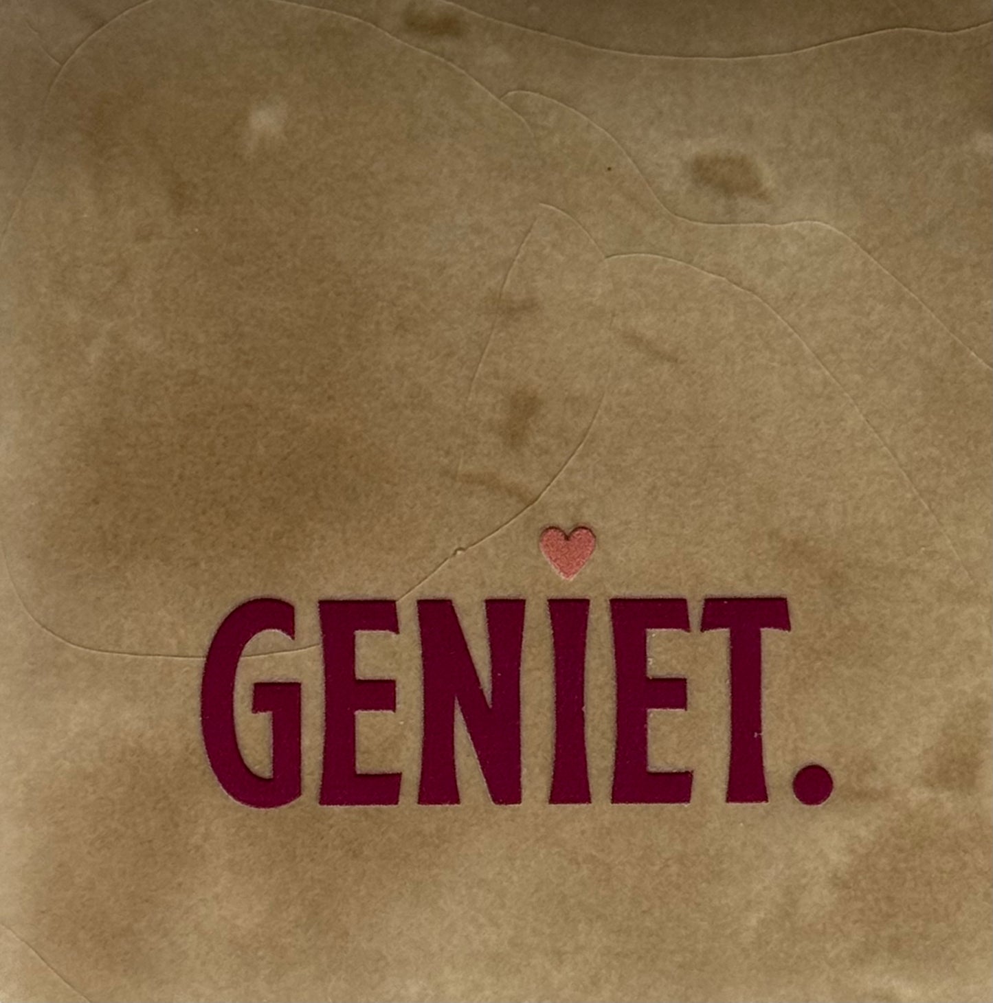 Quote tegeltje 'geniet' taupe/cherry(taupe)