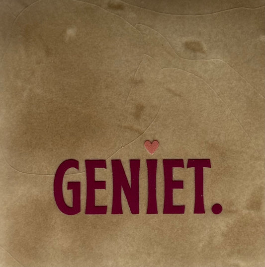 Quote tegeltje 'geniet' taupe/cherry(taupe)