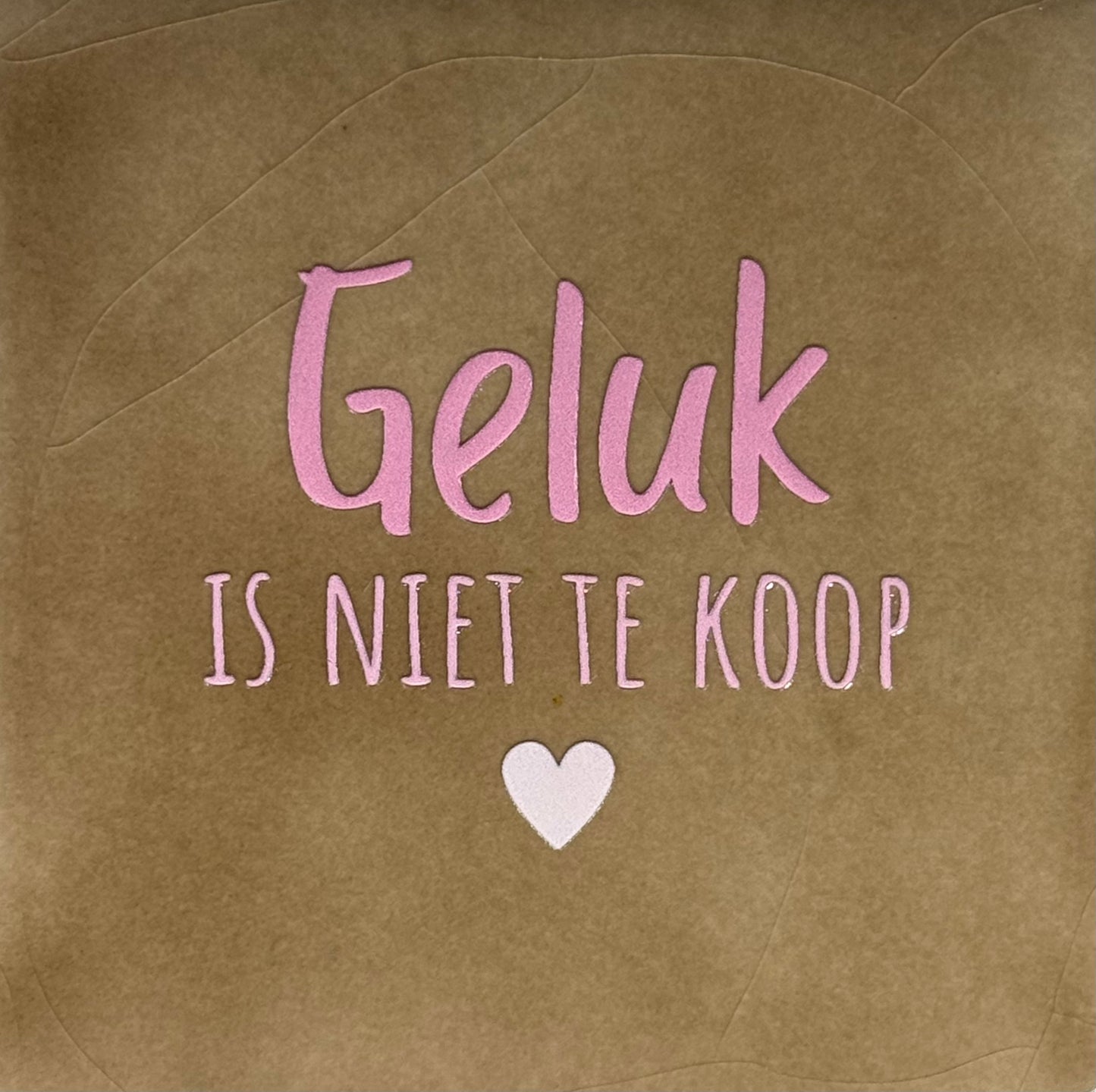Quote tegeltje 'geluk is niet te koop' taupe/combi 2