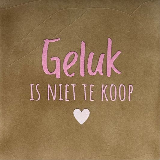 Quote tegeltje 'geluk is niet te koop' taupe/combi 2