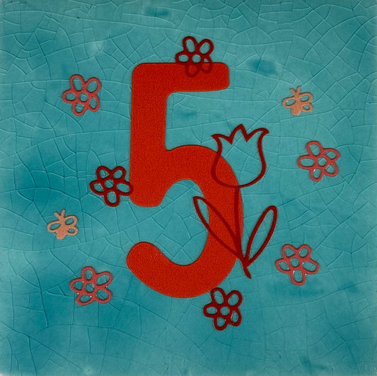 Quote tegeltje 'Getal 5' groen/rood