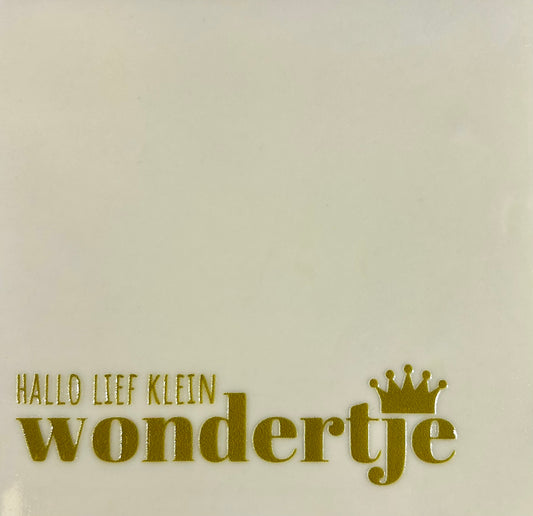 Quote tegeltje 'hallo lief klein wondertje' creme/goud