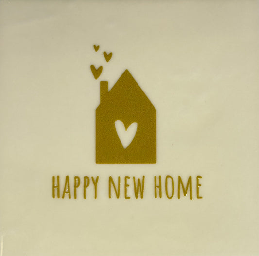 Quote tegeltje 'happy new home' creme/goud