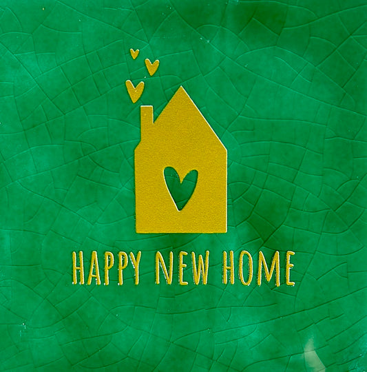 Quote tegeltje 'happy new home' hardgroen/goud