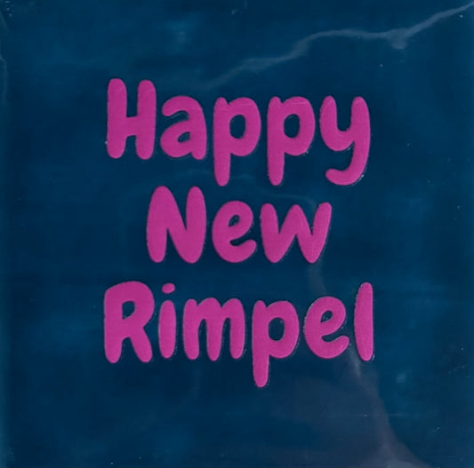 Quote tegeltje 'happy new rimpel' donkerblauw/roze