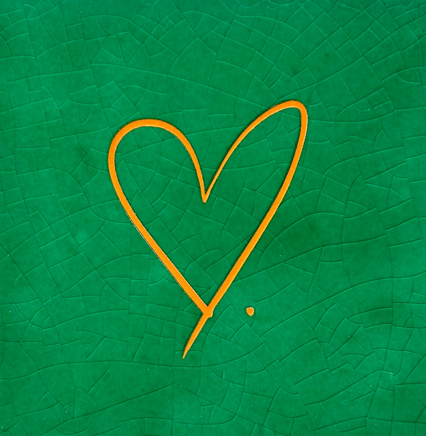 Quote tegeltje 'Hartje' hardgroen/oranje