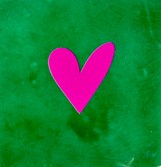 Quote tegeltje 'Hartje dicht' hardgroen/roze