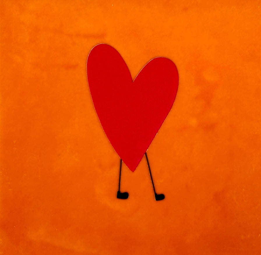 Quote tegeltje 'Hartje op pootjes' oranje/rood