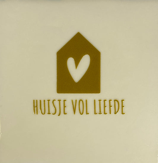 Quote tegeltje 'Huisje vol liefde' creme/goud