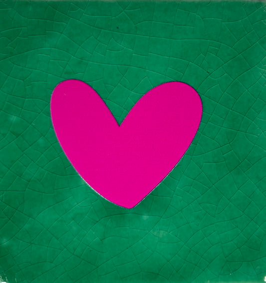 Quote tegeltje 'hartje dicht' nieuw hardgroen/knalroze