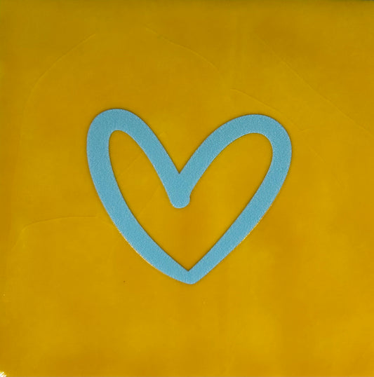 Quote tegeltje 'hartje open' nieuw geel/warmblauw
