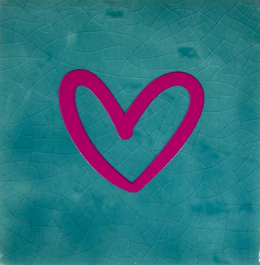 Quote tegeltje 'hartje open' nieuw groen/knalroze