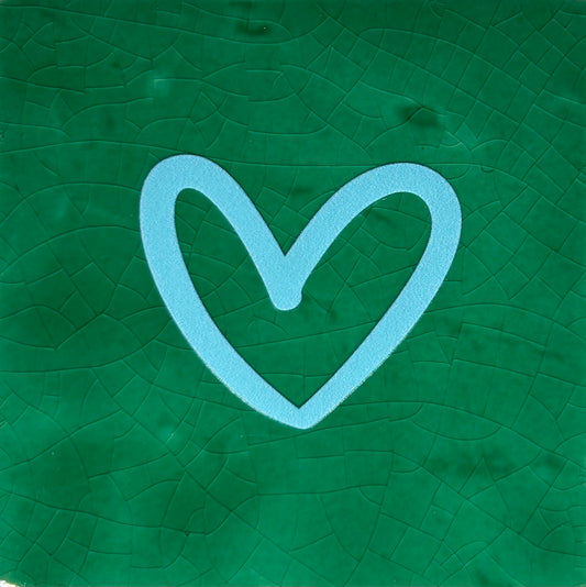 Quote tegeltje 'hartje open' nieuw hardgroen/warmblauw