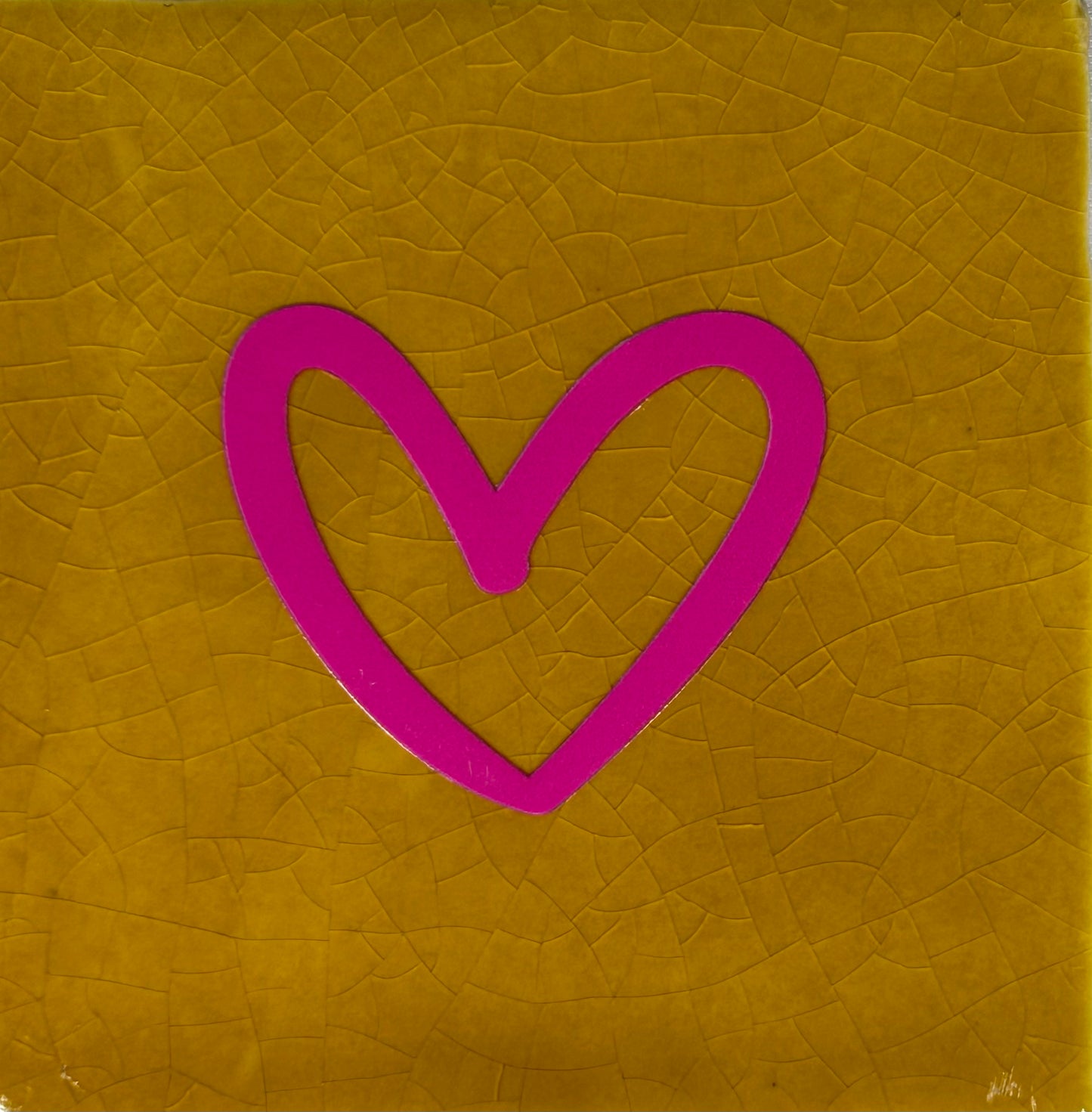 Quote tegeltje 'hartje open' nieuw oker/knalroze