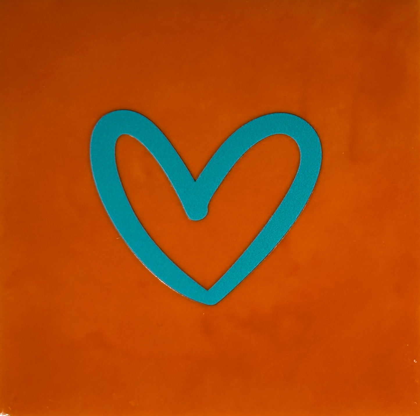 Quote tegeltje 'hartje open' nieuw oranje/turquoise