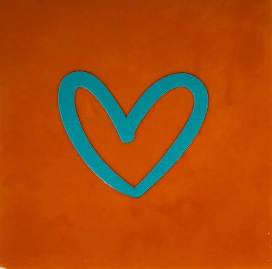 Quote tegeltje 'hartje open' nieuw oranje/turquoise