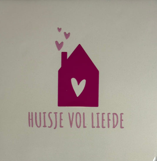 Quote tegeltje 'huisje vol liefde' creme/knalroze (warmroze)