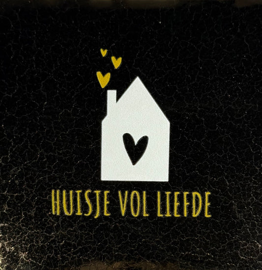 Quote tegeltje 'huisje vol liefde' goud/creme (goud)