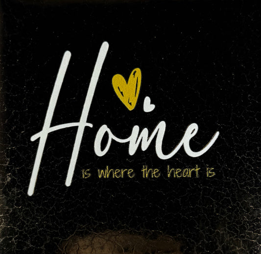 Quote tegeltje 'home is where the heart is' goud/creme (goud)