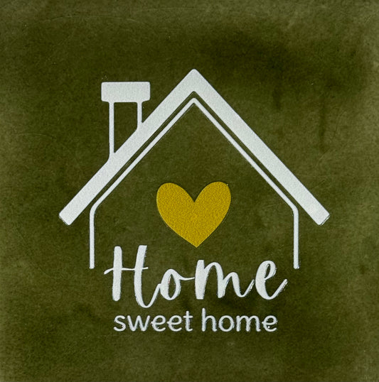 Quote tegeltje 'home sweet home' olijf/creme(goud)