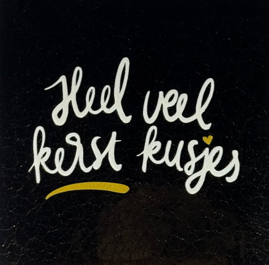 Quote tegeltje 'heel veel kerstkusjes' goud/creme(goud)