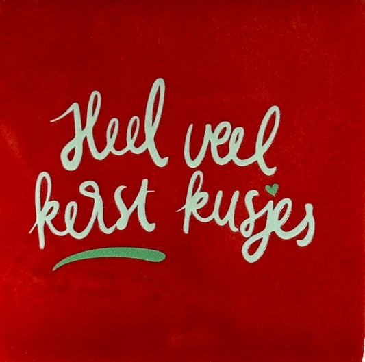 Quote tegeltje 'heel veel kerstkusjes' rood/lichtgroen(mint)