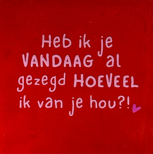 Quote tegeltje 'heb ik je vandaag al gezegd hoeveel ik van je hou' rood/warmroze(knalroze)