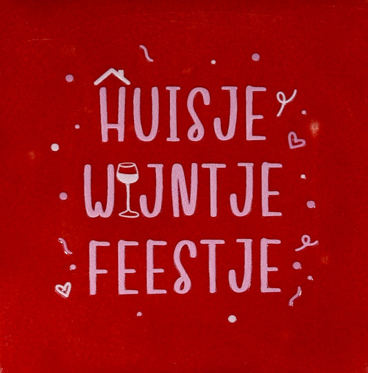 Quote tegeltje 'huisje wijntje feestje' rood/combi 2