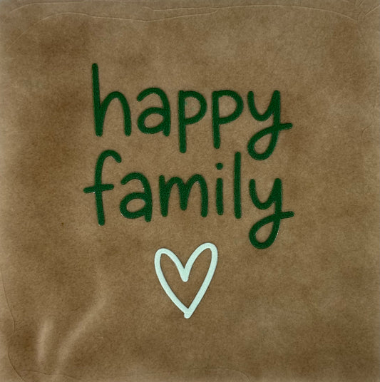 Quote tegeltje 'happy family' taupe/donkergroen(lichtgroen)