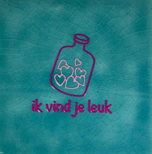Quote tegeltje 'Ik vind je leuk' groen/knalroze (warmroze)