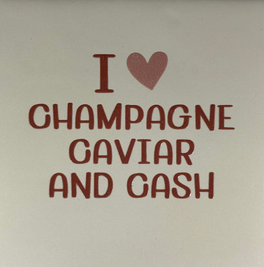 Quote tegeltje 'I (hartje) champagne cavia and cash' creme/taupe(nude roze)