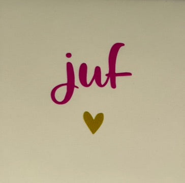 Quote tegeltje 'juf' creme/roze