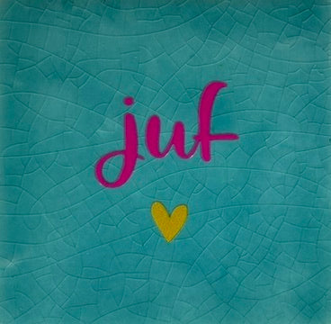 Quote tegeltje 'juf' groen/roze