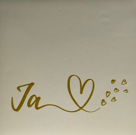 Quote tegeltje 'ja hart hartjes trouwtegel' creme/goud