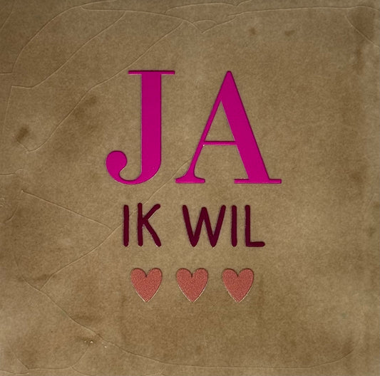 Quote tegeltje 'ja ik wil' taupe/knalroze(cherry-taupe)