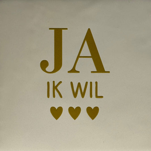 Quote tegeltje 'ja ik wil' creme/goud