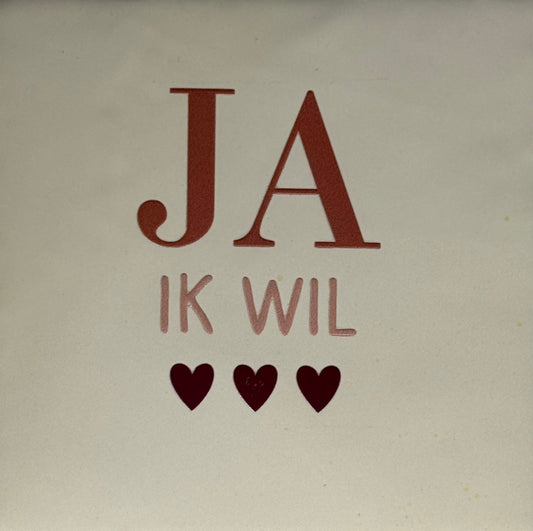 Quote tegeltje 'ja ik wil' creme/taupe(nude roze-cherry)