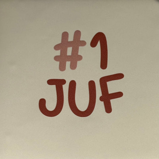 Quote tegeltje '#1 juf' creme/taupe(nude roze)