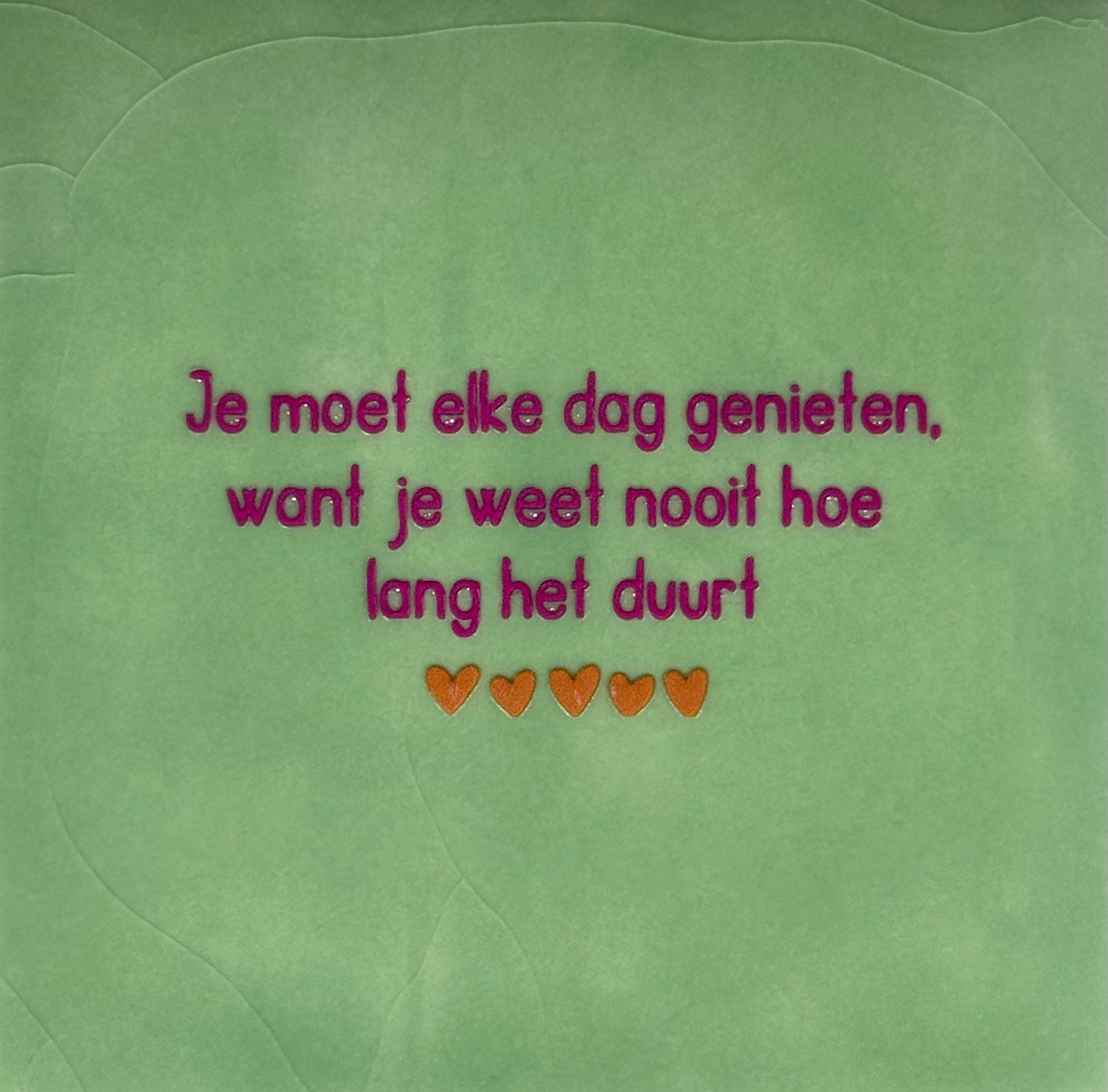 Quote tegeltje 'je moet elke dag genieten....' mint/knalroze(oranje)