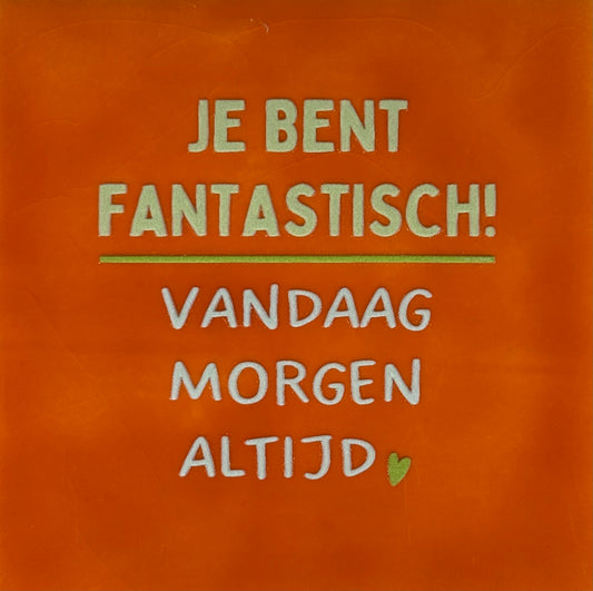 Quote tegeltje 'je bent fantastisch..' oranje/combi 5