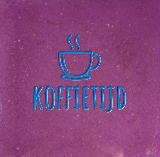 Quote tegeltje 'koffietijd' lila/blauw