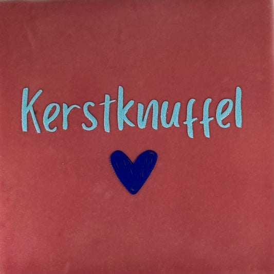 Quote tegeltje 'kerstknuffel' roze/warmblauw(kobaltblauw)